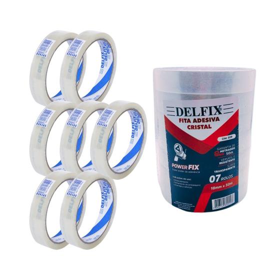 Imagem de Fita Adesiva Cristal Delfix 18mm X 50m - Kit 7 Rolos