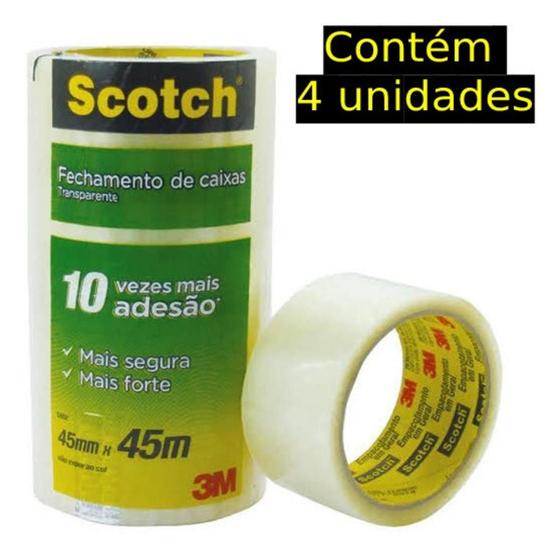 Imagem de Fita Adesiva de Empacotamento Transparente Scotch 5802 - 45 mm x 45 m, 3M - Pacote com 4 Unidades