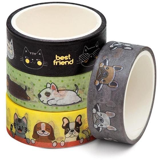 Imagem de Fita adesiva decorada washi tape 15x3 pets c/6 mod. brw