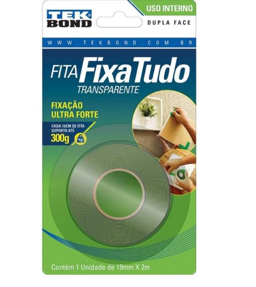 Imagem de Fita Adesiva Dupla Face Verde 19mm x 2m Fixa Tudo TekBond