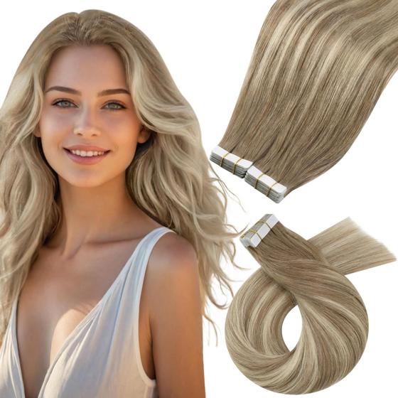 Imagem de Fita adesiva em extensões de cabelo humano Moresoo Remy Hair 40 unidades 100g