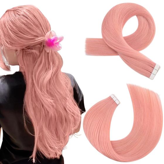 Imagem de Fita adesiva em extensões de cabelo Moresoo Pink Human Hair 55 cm 10 unidades/25g