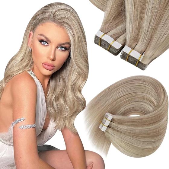 Imagem de Fita adesiva em extensões de cabelo Sunny Hair Ash Blonde Human Hair