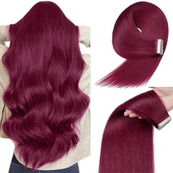 Imagem de Fita adesiva em extensões de cabelo YDDM 14 cm Burgundy Straight x20