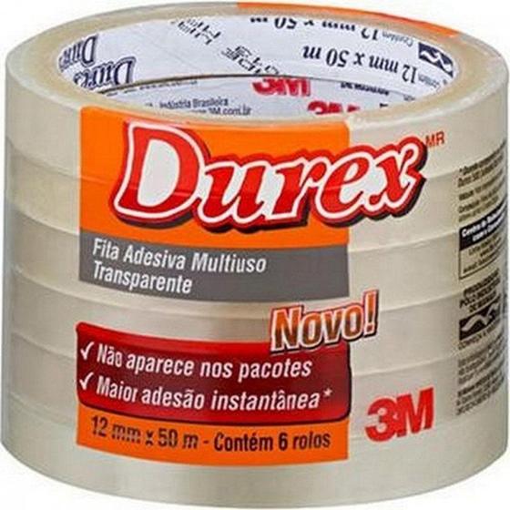 Imagem de Fita Adesiva Embalagem 3M Durex 12Mm X 50M Transparente - Kit C/6 Peca