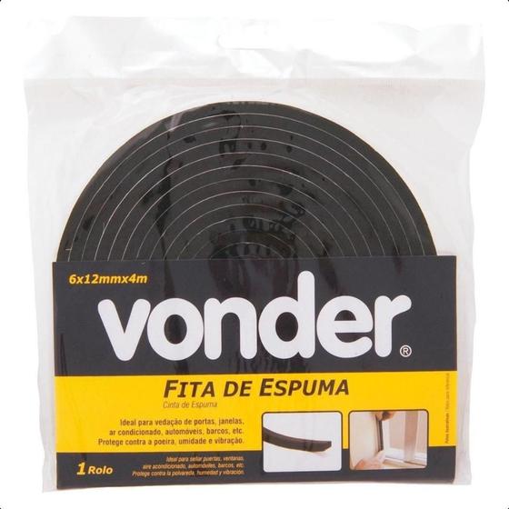 Imagem de Fita adesiva espuma 12x6mm preta com 4 metros - Vonder