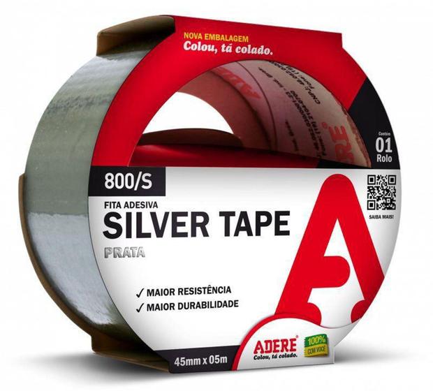 Imagem de Fita Adesiva Multiuso Silver Tape 800s Prata 45x5m Adere - 5 Unid