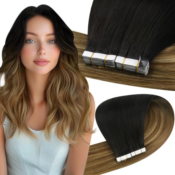 Imagem de Fita Adesiva para Extensões de Cabelo Easyouth - Preto e Marrom Ombre (40g)