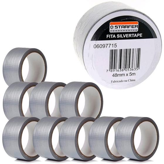 Imagem de Fita Adesiva Silver Tape 48 MM x 5 Metros Cinza Kit com 10 Peças STARFER