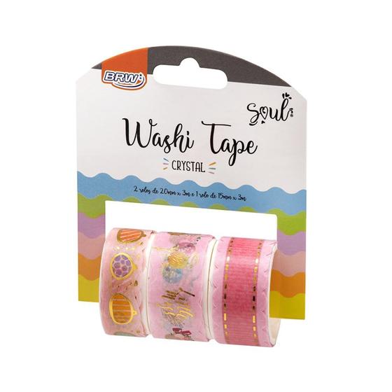 Imagem de Fita Adesiva Washi Tape Cristal Rosa Blister c/ 3 Unid BRW