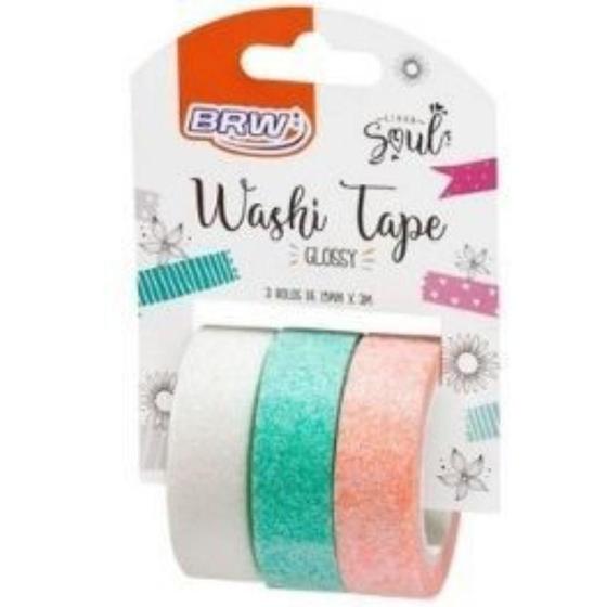 Imagem de Fita Adesiva Washi Tape Glossy Glitter Brw C/3 Unidades 3m