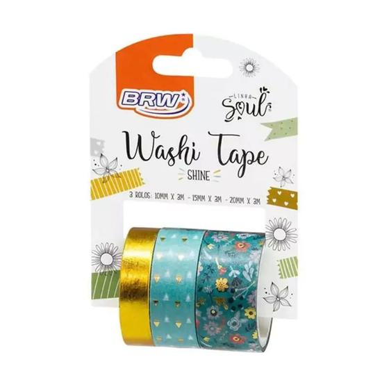 Imagem de Fita Adesiva Washi Tape Shine Verde Brw C/3 Unidades 3m