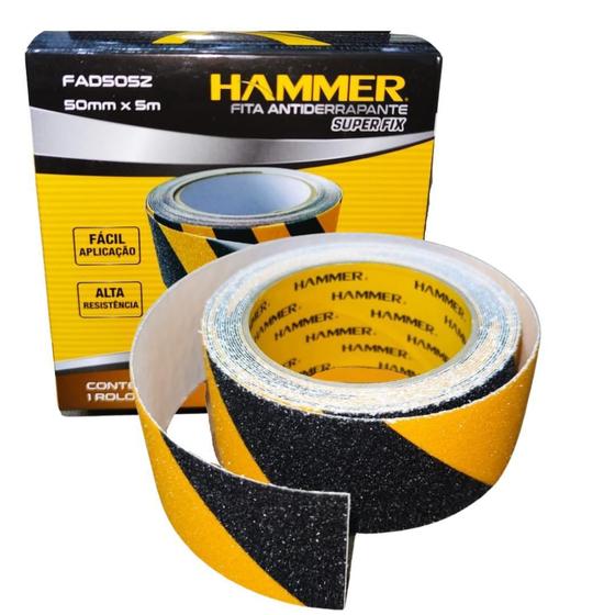 Imagem de Fita Antiderrapante Demarcação 50Mm 5M Preto Amarelo Hammer