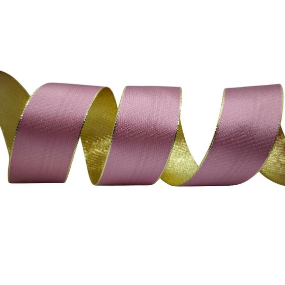 Imagem de Fita aramada rosa metalico dourada 2 metros 38mm natal decoração presente árvore