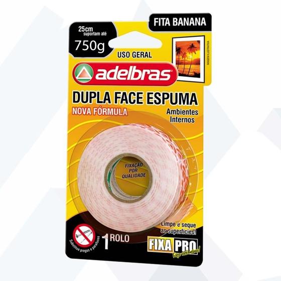 Imagem de Fita Banana Dupla Face C/ Espuma 12mm X 2m Adelbras Fixa Pro