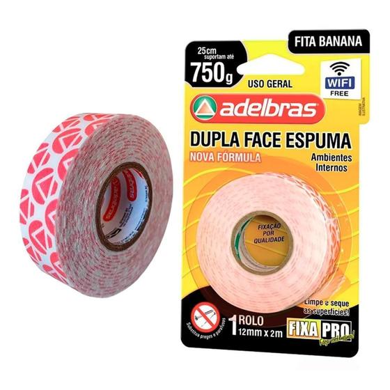 Imagem de Fita Banana Dupla Face Espuma Fixa Pro - 12Mm X 2M Até 750G