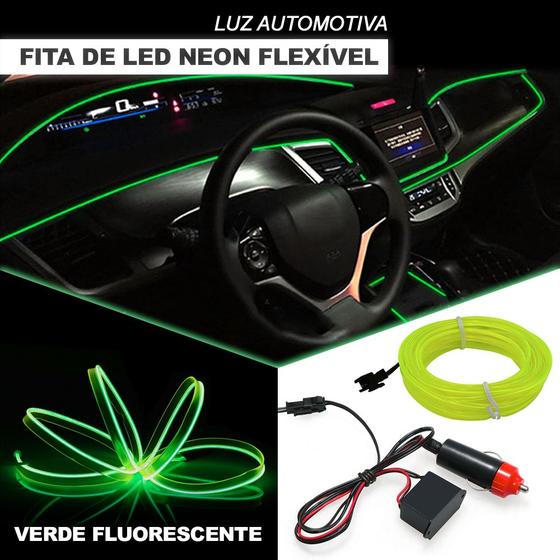 Imagem de Fita Barra Led P/ Painel Verde Neon Fluorescente Fiat Novo Uno 5m Flexível Top