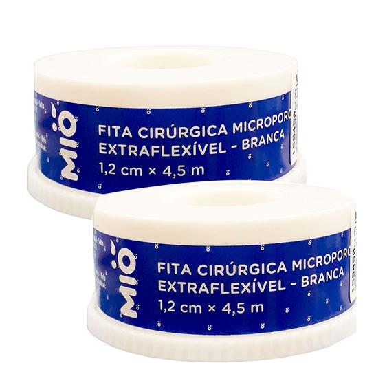 Imagem de Fita Cirúrgica Microporosa Mió Extra Flexível Branca 1,2cm X 4,5m 1 Unidade  Kit com duas unidades
