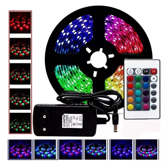 Imagem de fita colorida rgb 5mt com proteção + controle + fonte