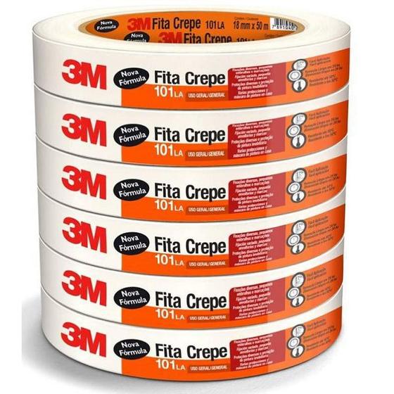 Fita Crepe 18MM X 50M 3M 101LA 6 Rolos Menor preço em Fita Crepe 18MM X 50M 3M 101LA 6 Rolos