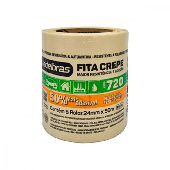 Imagem de Fita Crepe Adelbras 720 24Mm X 50Mt . / Kit C/ 5 Rolos