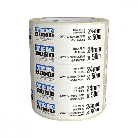 Imagem de Fita Crepe Tek Bond 24Mm X 50Mt . / Kit C/ 5 Rolos