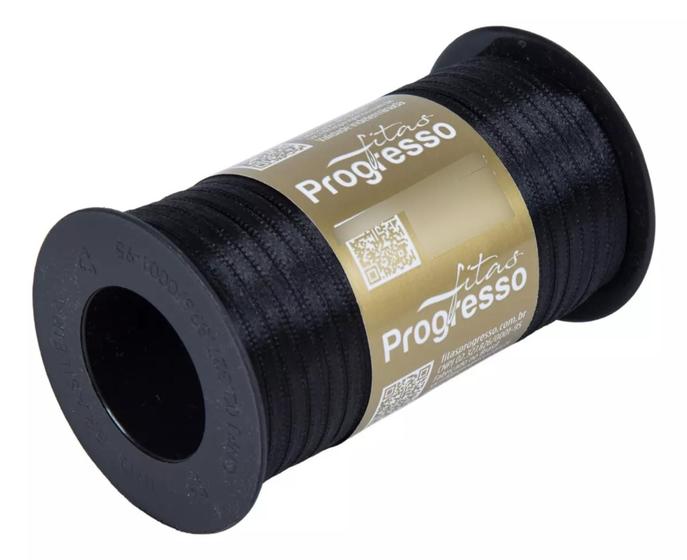 Imagem de Fita De Cetim 04mm Progresso Face Simples N00 100m Cor 0219 - Preto