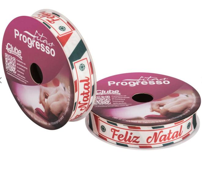 Imagem de Fita de Cetim 15 mm Frases de Feliz Natal Cartão Postal 10 mt Fitas Progresso - Inspire sua Festa Loja