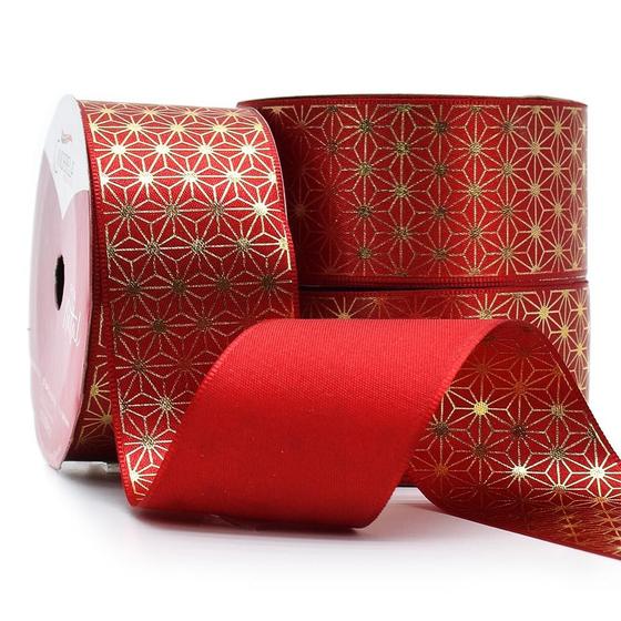 Imagem de Fita de Cetim Natal Coleção Tradicional 38mm com 10 Metros - 651 Brilhos Natalinos Vermelho