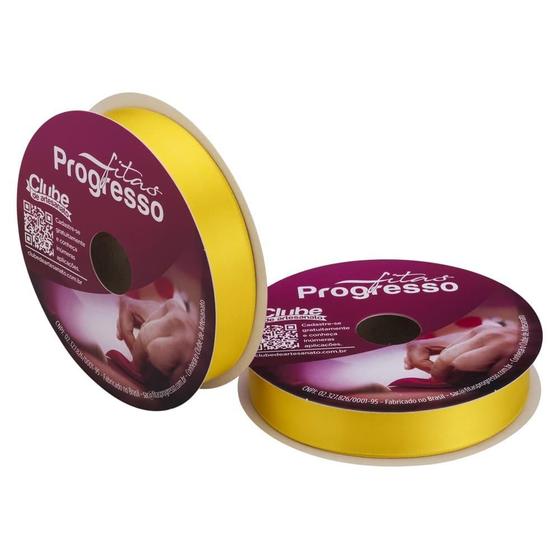 Fita de Cetim Progresso 22mm 50 Mts Amarelo gema 763 Menor preço em Fita de Cetim Progresso 22mm 50 Mts Amarelo gema 763