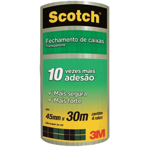 Imagem de Fita de Empacotamento Scotch Hot Melt  Transparente 45mmx30m Ref. 4801 Pct/ 4 rolos
