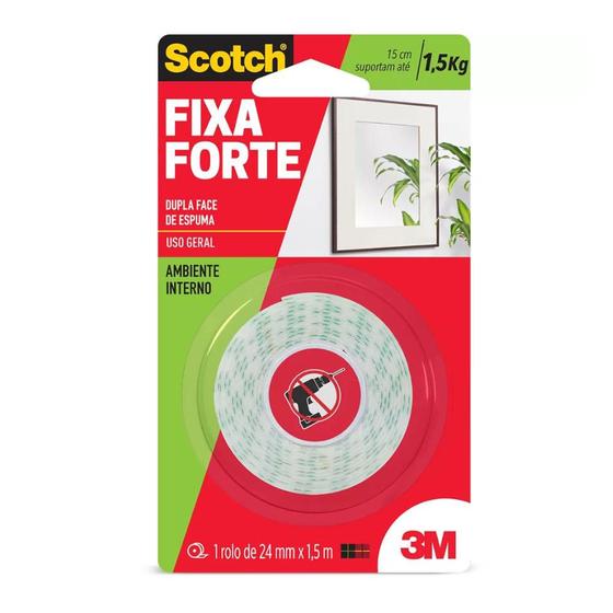 Imagem de Fita de Espuma Dupla Face Scotch 3M Fixa Forte 24mmx1,5m 1kg