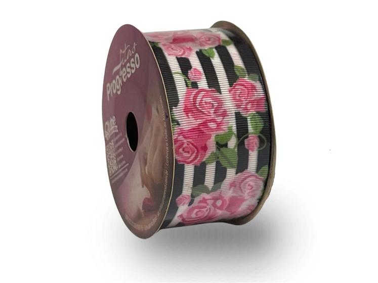 Imagem de Fita De Gorgurão Estampada 38mm Progresso Nº9 Rosas Listra