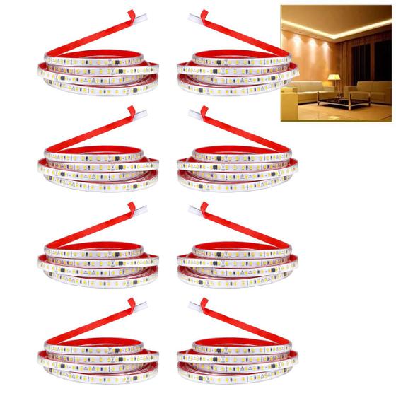 Imagem de Fita de Led 3000K SMD 3 Metros 127V Plug Conector Kit 8 Unidades Fita Dupla Face Perfil Recepçao Gesso Sanca Sala Quarto Jardim Residencial Comercial 