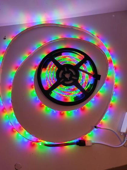 Imagem de Fita de led 3528 RGB colorido 5 mts 12v com fonte e controle prova da chuva