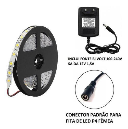 Imagem de Fita De Led Azul 5 Metros 300 Leds 5050 Prova D'Água + Fonte