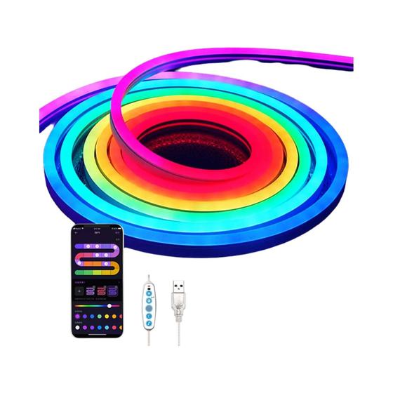 Fita de LED Neon Multicolor com Música Sincronizada - 1/2/3m - Controle via App Menor preço em Fita de LED Neon Multicolor com Música Sincronizada - 1/2/3m - Controle via App