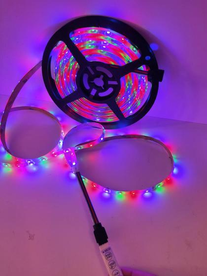 Imagem de Fita de led RGB 3528 5mts 12v com silicone com Controle e fonte