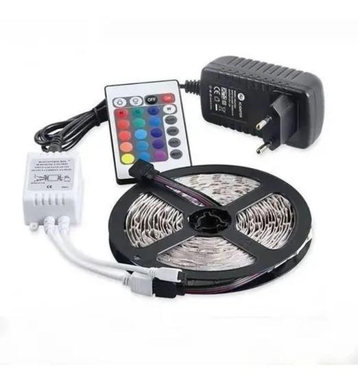 Imagem de Fita De Led Rgb 5050 Rolo 5 Metros Com Controle E Fonte 12V