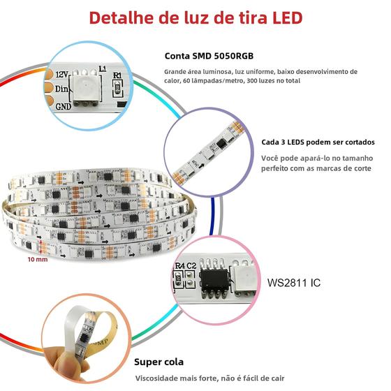Imagem de Fita de LED RGBIC 20m (65,5 pés) - 60 LEDs/m - Compatível com Alexa e Google