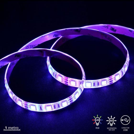 Imagem de Fita de led vx gaming rgb com controlador conexao usb 60 pontos de led 1 metro - lru1