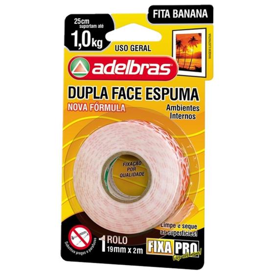 Imagem de Fita dupla face 19mm x 2m adelbras espuma fixa pro