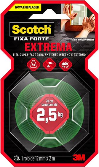 Imagem de Fita dupla face 3m  fixa forte fixação extreme 12mm x 2m  