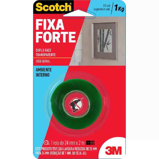 Imagem de Fita Dupla Face 3M Fixa Forte, Transparente, 12 mm x 2 m - 3M