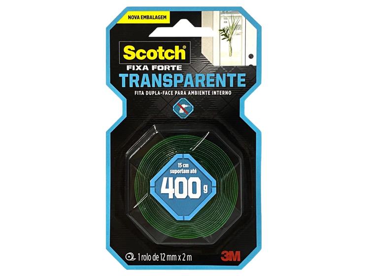 Imagem de Fita Dupla Face 3M Scotch Fixa Forte Transparente 12mmx2m - Uso Interno Aplicação Fácil Rápida