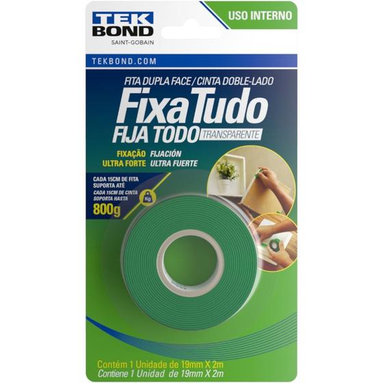 Imagem de Fita dupla face acrílica 19 mm x 2 m uso interno - Fixa Tudo - TekBond