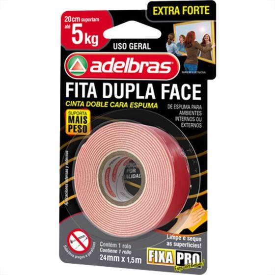 Imagem de Fita Dupla Face Adelbras Espuma Extra Forte 24 X 1,5M Ate 5Kg