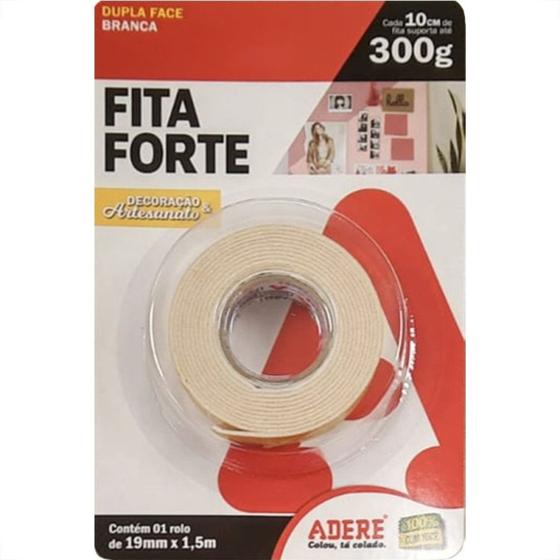 Imagem de Fita Dupla Face Adere Forte Espuma Branca Decoracao E Artesanato 19Mm X 1,5M