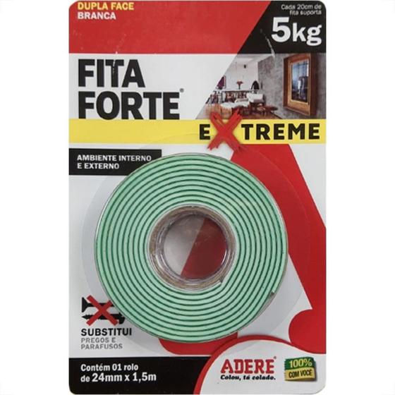 Imagem de Fita Dupla Face Adere Forte Espuma Branca Extreme Ambiente Interno/Externo 24Mm X 1,5M