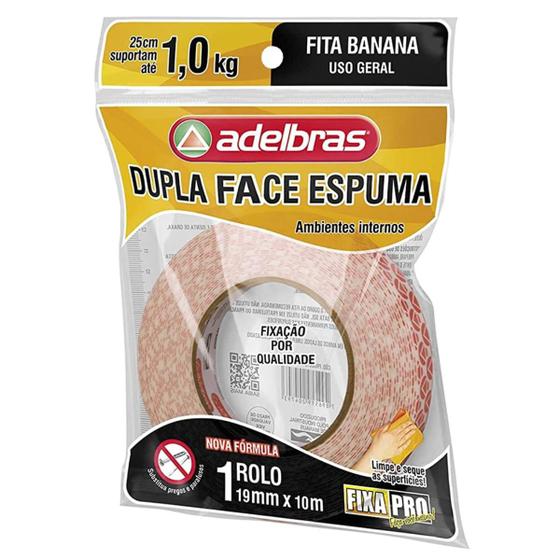 Imagem de Fita Dupla Face Banana Com Espuma Forte Alto Relevo 19mmx10m